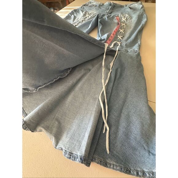 Ashley Stewart Women's Light Blue Lace Up Flare Wide Leg Denim Jeans Size 16 - Picture 4 of 9